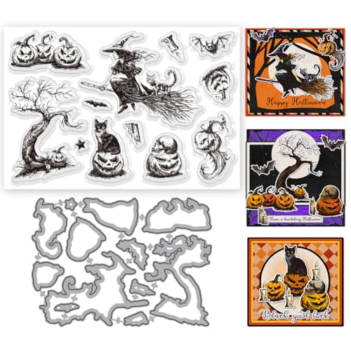 INFUNLY 20 Stück Transparente Stempel Und Stanzformen In Form Einer Halloween Hexe Zum Gestalten von Karten. Wiederverwendbare Stanzformen In Kürbisform Und Transparentes Stempelset. Metall Stanzform von INFUNLY