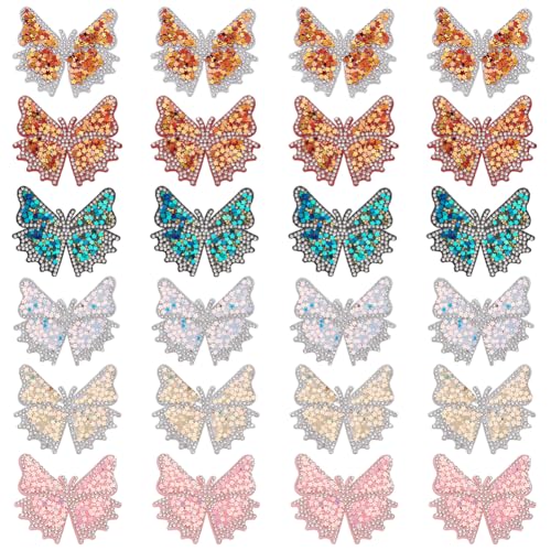 INFUNLY 24 Stück Chromatische Schmetterling Strass Aufnäher Schmetterling Glitzernde Strass Applikation Reparaturflicken Schmetterlings Perlen Strass Aufnäher Für DIY Kleidung Tasche Hut Jeans Jacke K von INFUNLY