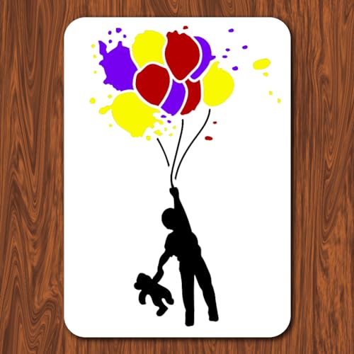 INFUNLY 29.7x21 cm/11.6 x 8.2 Zoll Banksy-Malschablone „Die Person, Die Den Ballon Hält“, Wiederverwendbare Banksy-Straßen-Draffiti-Schablone, Banksy-Stil-Muster-Kunstschablone Zum Malen Auf Wandflies von INFUNLY