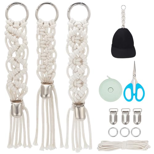 INFUNLY 3 Set DIY Makramee-Hutclip-Set, Einfarbig, Mit Quaste Gewebte Hut- Und Schal-Clips, Böhmische Handgewebte Makramee-Kappenclip-Sets Für Dekoration, Tasche, Hut, Schal, Reisehut, Kappen-Haltecli von INFUNLY