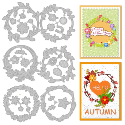 INFUNLY 3 Stück Blumenkranz Stanzformen Zum Basteln von Karten Blumenkronen Metall Stanzformen Girlanden Stanzformen Glücksklee Stanzformen Pflanzen Prägeschablonen Für Heimwerker Scrapbooking von INFUNLY