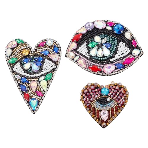 INFUNLY 3 Stück Evil Eyes Herz-Perlen-Patches Mit Strass-Applikationen, Perlen-Herz-Applikation Zum Aufnähen, Bunter Stickerei-Patch Für Kleidung, Jeans, Jacken, Handtaschen, Schuhe, DIY-Dekor INFUNLY 3 Stück Evil Eyes Herz-Perlen-Patches Mit Strass-Applikationen, Perlen-Herz-Applikation Zum Aufnähen, Bunter Stickerei-Patch Für Kleidung, Jeans, Jacken, Handtaschen, Schuhe, DIY-Dekor von INFUNLY