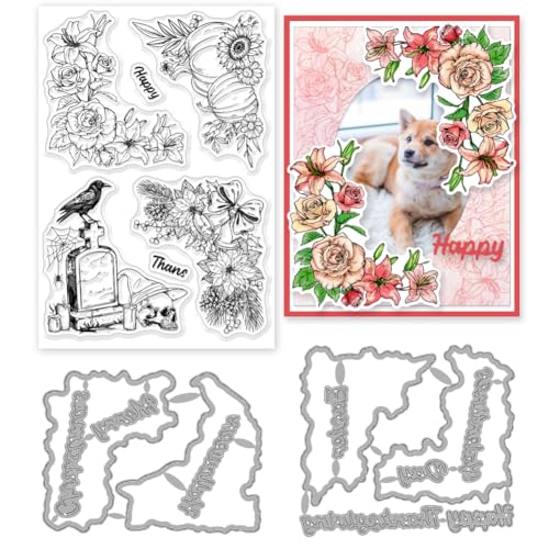 INFUNLY 3 Stück Holiday Corners Valentinstag Ostern Stanzformen Und Transparente Silikonstempel Set Frohe Weihnachten Stempel Und Stanzform Für Frühling Herbst Kartenherstellung Scrapbooking Prägung von INFUNLY