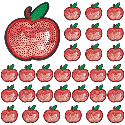 INFUNLY 30 Stück Apfel-Pailletten-Patches, Roter Apfel, Zum Aufbügeln, 2.8x2.4,{1} cm, Applikationen Mit Obstmuster Für Kleidung, Glänzende Apfel-Stoffflicken, Bestickte Pailletten-Apfel-Applikationen von INFUNLY