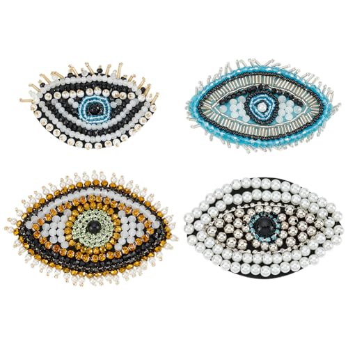 INFUNLY 4 Stk. Böser Augen Strass Patch Applikation Böses Auge Kristall Perlen Aufnäher Böses Auge Stickerei Patch Böses Auge Perlen Patch Applikation Für Kleidung Tasche Jacke Hose Schuhe DIY Projekt von INFUNLY