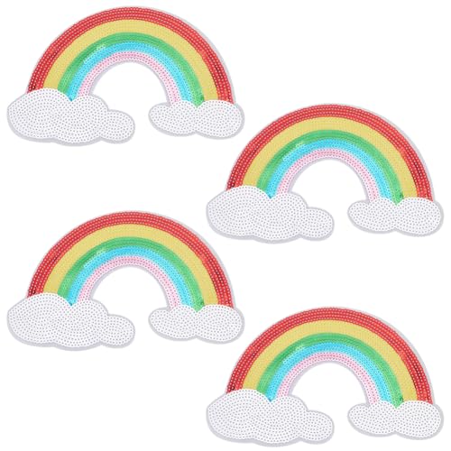 INFUNLY 4 Stück 23x22 cm/9.1x8.7 Zoll Pailletten-Regenbogen-Aufbügler, Pailletten-Regenbogen, Aufnäher, Regenbogen-Pailletten-Stoffapplikation, Bügel- Und Nähzubehör Für Kleidung, Jeans, Jacken, Tasch von INFUNLY