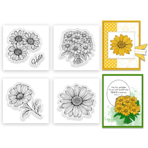 INFUNLY 4 Stück Gänseblümchen Klarstempel Mini Blumen Gummistempel Für Kartenherstellung 2.16×2.16 Zoll Blumen Klarstempel Blumen Silikon Transparentstempel Für Dekoration Und DIY Scrapbooking von INFUNLY