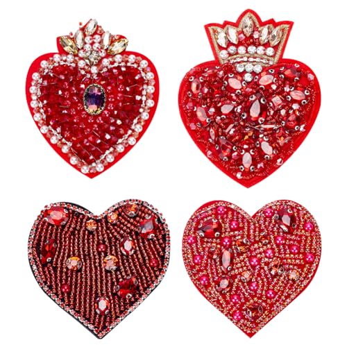INFUNLY 4 Stück Herz-Perlen-Patch Strass-Perlen-Herz-Patch Zum Aufnähen Handgefertigte Herz-Patches Für Kleidung Liebes-Herz-Kronen-Applikation Herz-Kristall-Stickerei-Patch Für Jeans Handtaschen INFUNLY 4 Stück Herz-Perlen-Patch Strass-Perlen-Herz-Patch Zum Aufnähen Handgefertigte Herz-Patches Für Kleidung Liebes-Herz-Kronen-Applikation Herz-Kristall-Stickerei-Patch Für Jeans Handtaschen von INFUNLY