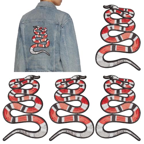 INFUNLY 4 Stück Schlangen-Pailletten-Aufnäher Zum Aufbügeln, Große Tier-Pailletten-Applikationen, 2 Stile, Bestickte Aufnäher, Stoffflicken Für Kleidung, Jeans, Jacken, Handtaschen, Schuhe, DIY-Flicke INFUNLY 4 Stück Schlangen-Pailletten-Aufnäher Zum Aufbügeln, Große Tier-Pailletten-Applikationen, 2 Stile, Bestickte Aufnäher, Stoffflicken Für Kleidung, Jeans, Jacken, Handtaschen, Schuhe, DIY-Flicke von INFUNLY