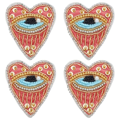 INFUNLY 4 x Evil Eyes Herz Perlen Patches Herz Böser Blick Strass Perlen Applikation Pailletten Applikation Patch Aufnähen Kristall Herz Patch für Kleidung Jeans Jacken Handtasche Schuhe DIY Dekor von INFUNLY