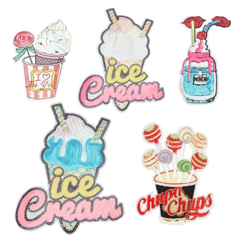 INFUNLY 5 Stück Pailletten-Applikation Mit Sommergetränk, Bestickt, Zum Aufbügeln, 5 Stile, Eiscreme, Glänzende Pailletten, Flicken, Verzierungen, Pommes-Pailletten-Applikation Für T-Shirts, Kleidung, INFUNLY 5 Stück Pailletten-Applikation Mit Sommergetränk, Bestickt, Zum Aufbügeln, 5 Stile, Eiscreme, Glänzende Pailletten, Flicken, Verzierungen, Pommes-Pailletten-Applikation Für T-Shirts, Kleidung, von INFUNLY