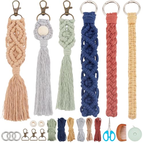 INFUNLY 6 Set DIY Macrame Boho Schlüsselanhänger Kits Baumwoll Macrame Schlüsselanhänger Kit Für Frauen Charm Geschenk Handgefertigter Ästhetischer Quasten Macrame Schlüsselanhänger Für Handytasche Ma von INFUNLY