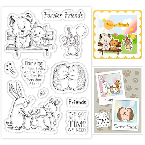 INFUNLY Animal Friends transparenter Stempel für Kartenherstellung, Igel, Silikonstempel, Forever Friends, transparente Siegelstempel, 11 x 16 cm, Welpe, Gummistempel für Urlaub, DIY, Scrapbooking, von INFUNLY