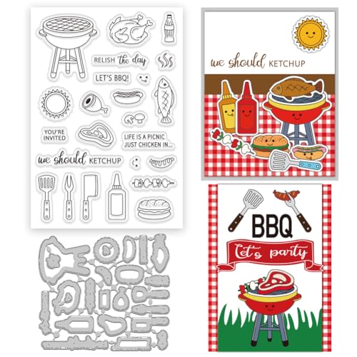 INFUNLY BBQ Themen Clear Stamps Und Stanzen Für Kartenherstellung Kochen Gummistempel Transparente Stempel Küchenwerkzeuge Silikonstempel Und Stanzen Für Thanksgiving Day Scrapbooking Fotojournal Deko von INFUNLY