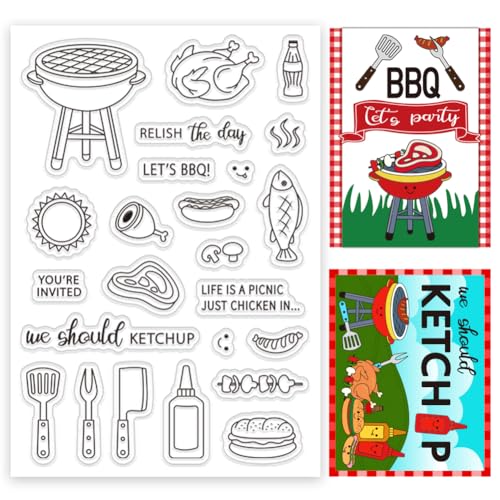 INFUNLY BBQ Themenklare Stempel Für Kartengestaltung Kochen Gummistempel Transparente Stempel Siegel Küchenwerkzeuge Silikonstempel Für Den Erntedanktag Scrapbooking Foto Journal Dekoration von INFUNLY