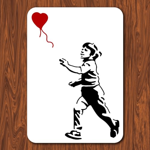 INFUNLY Banksy-Malschablone im A4-Format, Motiv: The Boy Chasing Ballons, wiederverwendbar, Banksy-Straßen-Draffiti-Schablone, Banksy-Stil, Muster, Kunstschablone zum Malen, Wandfliesen, Leinwand, von INFUNLY