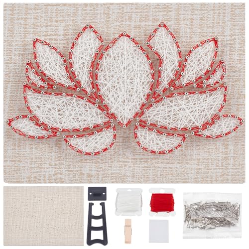 INFUNLY DIY-Lotusblumen-String-Art, 3D-Lotussitz-String-Art-Kits Für Erwachsene, 9x6.2 Strings Of The Art, Einfach Zu Machendes DIY-Nagel-String-Art-Kit Mit Anleitung Für Die Wanddekoration Zu Hause, von INFUNLY