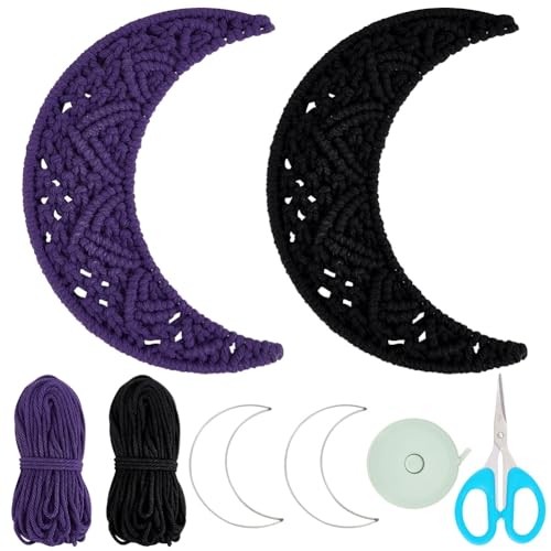 INFUNLY DIY Makramee-Halloween-Mond-Set Für Anfänger Mit Video-Tutorial Und Anleitung Halloween-Handgefertigte Dekorative Mond-Anhänger Halloween-Atmosphäre-Ornamente Für Hauswand- Und Fensterdekor von INFUNLY