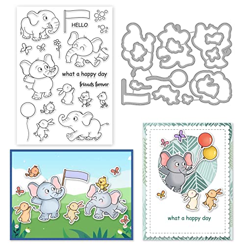 INFUNLY Elefant Klare Stempel Und Stanzen Für Die Kartenherstellung DIY Metallstanzungen Tier Wort Silic Stamp Für DIY Craft Scrapbooking Decor Easter St. Patricks Day Geschenke von INFUNLY