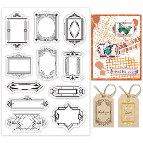 INFUNLY Etikett Clear Stempel Etikett Grenzen Silikon Stempel Für Kartenherstellung 6.3"×4.3"Tag Silikon Clear Stempel Transparenter Gummistempel Für DIY Scrapbooking Fotoalben Urlaubsgeburtstagskarte von INFUNLY