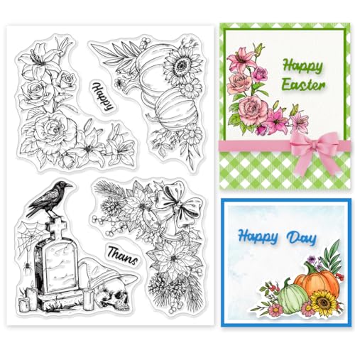 INFUNLY Feiertags-Klare Stempel Für Die Kartengestaltung Weihnachtsglocken-Stempel Valentinstag Ostern Silikon-Stempel Halloween-Kürbisse Transparente Stempel Für Frühling Herbst Fotoalbum DIY Scrapb von INFUNLY