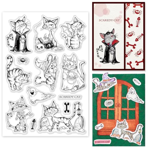 INFUNLY Halloween Katze Clear Stamp Schwarze Katze Silikon Stempel für Kartenherstellung Geist Transparent Gummistempel für DIY Tagebuch Scrapbooking Prägung Fotoalbum Dekorative Katze Stempel für von INFUNLY