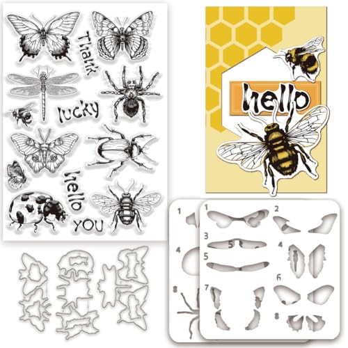 INFUNLY Insekten Stempel Und Stanzformen Spinnen Malschablonen Größe A4 Schmetterling Transparente Stempel Und Stanzformen Tier Malschablonen Set Zum Selbermachen von Karten Scrapbooking Basteln Heim von INFUNLY