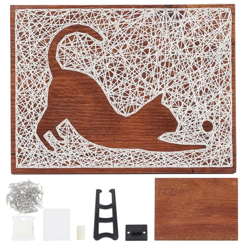 INFUNLY Katzen-String-Art-Set, Handgefertigt, DIY-Bastelset Für Erwachsene, Kreatives Handgefertigtes Set Für Tierliebhaber, Holzrahmenbrett Mit Vorstanzungen, DIY-Heimkunstprojekt Für Anfänger, Katze von INFUNLY