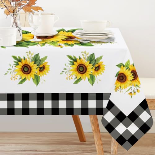 INFUNLY Rechteckige Tischdecke Mit Sonnenblumenmotiv 60 x 90Inch Abwischbare Rechteckige Tischdecke wasserdichte Tischdecke Aus Polyester Mit Sonnenblumenmotiv Tischdecke für Küche Party Picknick von INFUNLY