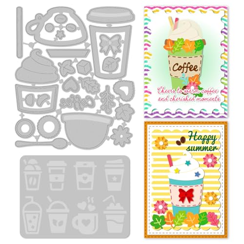 INFUNLY Stanzform Kaffeetasse Zum Basteln von Karten Metallstanzformen Für Eisbecher Dessert Kaffeeglas Stanzform Aus Karbonstahl Mit Kaffeemotiv Prägeschablonen Vorlage Für Basteln Scrapbooking von INFUNLY