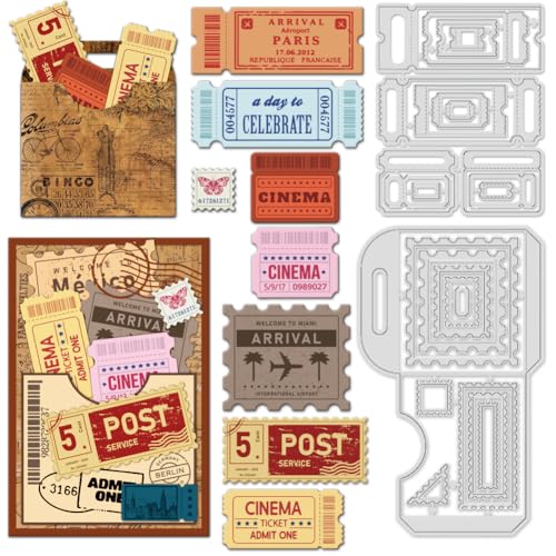 INFUNLY Stanzformen für Briefmarken Banner Zum Basteln von Karten Vintage Etiketten Metallstanzungen Spitzenrahmen Anhänger Stanzformen Prägeschablonen Vorlage für DIY Scrapbooking Basteln Alben Dekor von INFUNLY