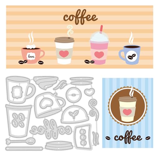 INFUNLY Stanzformen für Kaffeetassen, Karbonstahl, Prägeschablonen, Werkzeug für Kartenherstellung, DIY, Scrapbooking, Album, dekorativ, 16 Stück von INFUNLY