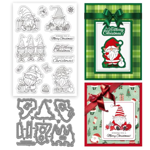 INFUNLY Stempel und Stanzschablone "Merry Christmas", Weihnachtsmann-Stempel, Weihnachtsmotiv, Schneeflocke, Gummistempel und Stanzformen, Urlaubswörter, transparenter Stempel für Kartenherstellung, von INFUNLY