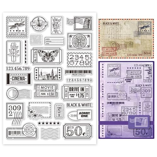 INFUNLY Vintage Tickets Transparente Stempel Zum Basteln von Karten DIY Poststempel Porto Silikon Stempel Postkarten Transparente Gummistempel Zum Basteln von Karten Scrapbooking Fototagebuch Album De von INFUNLY