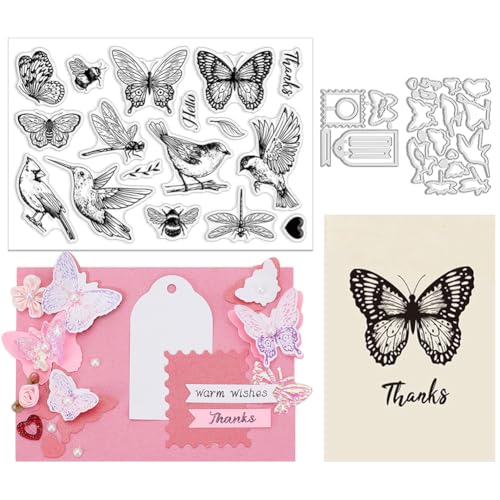 INFUNLY Vogelstempel & Stanzformen – Schmetterling, Insekten & Blätter Stanzformen, Herz Silikonstempel für DIY Scrapbooking & Prägen von INFUNLY