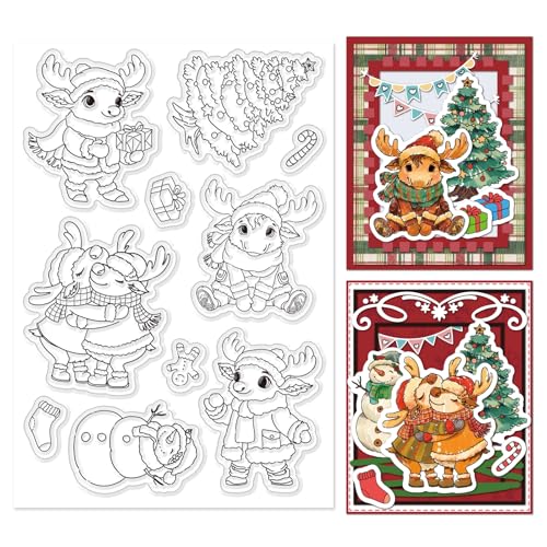 INFUNLY Weihnachtsbaum Klarstempel Zum Gestalten von Karten Weihnachtselch Transparente Silikonstempel Feiertags Segensworte Klarstempel Weihnachts Schneemann Stempel Für Weihnachten DIY Scrapbooking von INFUNLY