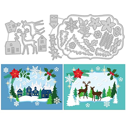 INFUNLY Weihnachtshirsch-Stanzformen Für Die Kartenherstellung, Schneeflocke, Winter, Metallstanzungen, Prägeschablone Für Scrapbooking, DIY Albumpapier, Weihnachtskarten, Kunsthandwerk von INFUNLY