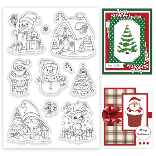 INFUNLY Weihnachtsmotiv Klarsichtstempel Für Kartenherstellung Winter Schneemann Gummistempel Weihnachtsmann Silikonstempel Weihnachtsbaum Transparente Stempel Für Weihnachten DIY Scrapbooking Fotoalb von INFUNLY