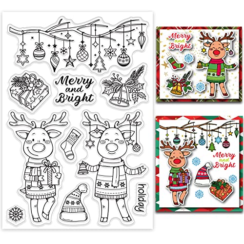 INFUNLY Weihnachtsthema Klare Stempel Frohe Weihnachten Winter Klare Stempel Elch Hirsch Geschenk Transparente Gummistempel Siegel Für Kartenherstellung DIY Scrapbooking Fotoalbum Dekorationen von INFUNLY