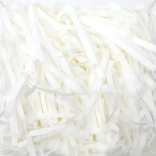 INGJIA 100g Raffia Hamper Shreds, Geschreddertes Seidenpapier Füllmaterial, Geschenkfüllung Papierschnitzel für DIY Party Hamper Füllung und Geschenkverpackung für Geschenkbox Dekorations (Weiß) von INGJIA