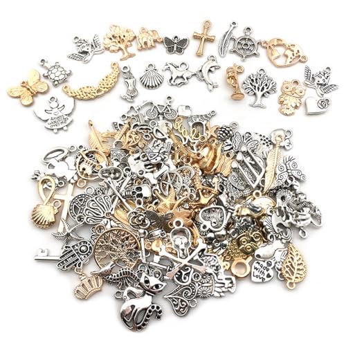 INGJIA 150 Pcs Charms Anhänger, zum Schmuck Basteln, Gemischte Anhänger Kette und Vintage Aesthetic, Armbänd Ohrringe Halskette von INGJIA