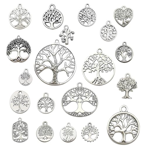 INGJIA 20 Pcs Baum des Lebens Anhänger, Metall, Silber, Lebensbaum Gastgeschenke zum Verpacken von Geschenken, Ohrringe, Anhänger, Hochzeitsgeschenke, Kommuniongeschenke Dekorationen von INGJIA