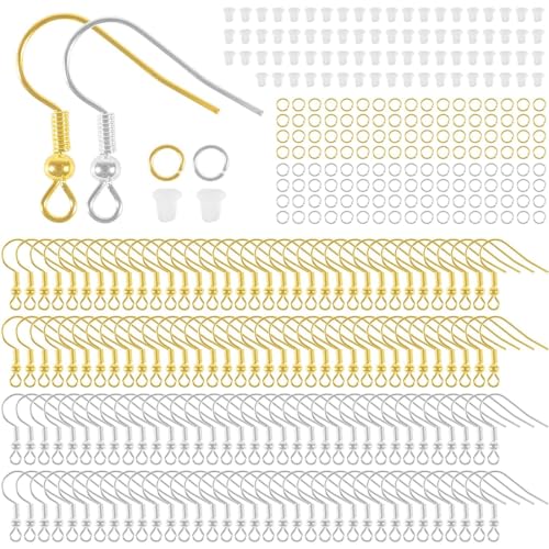 INGJIA 200 Stück Ohrring Haken,Hypoallergene Ohrhaken,Ohrringe Zubehör mit Perlen und Spule,DIY Ohrhänger Schmuckherstellun von INGJIA