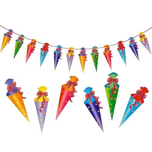 INGJIA 2M Zuckertüten Girlande Hänge Deko zu Einschulung, Zuckertüten Banner für Schuleinführung Schulanfang Dekoration Schule Jungs Mädchen bunt (2 Set) von INGJIA