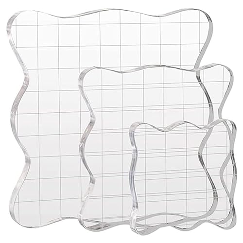 INGJIA 3 Stück Stempelblock Set, 5/7,5/10cm Clear Stamp Block mit Raster Acrylblock für Silikonstempel Scrapbooking Fotoalbum von INGJIA