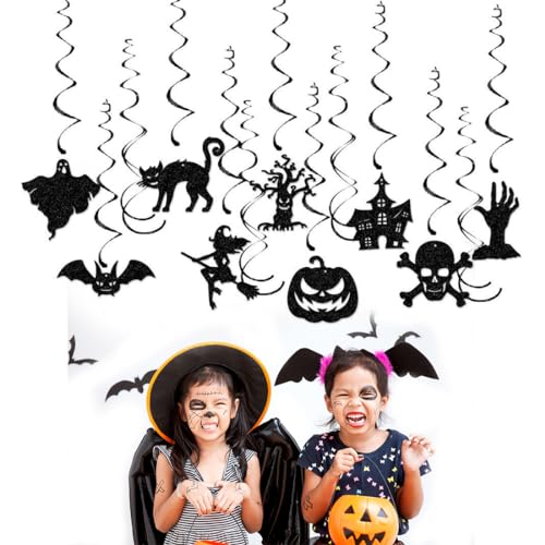 INGJIA Halloween Deko, 9 Stück Halloween Hänge Deko, Halloween Hänge Wirbel und Luftschlangen, Hängende Geister, Fledermäuse, Spinnen, Kürbis, Hexe, Dekoration für Halloween Drinnen und Draußen von INGJIA