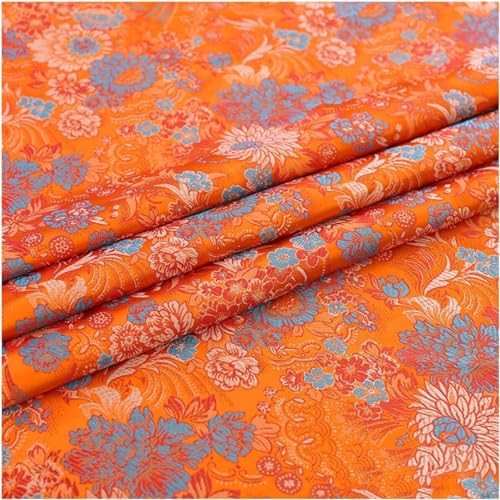 ININOSNP Bestickter Brokat-Satinstoff, hochdichter Schneiderstoff mit Blumenmuster for Nähen von Bastelarbeiten, Kleidungsstücken und weichen Dekorationen.(Orange,1m) von ININOSNP