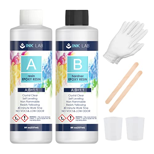 INK LAB Epoxidharz Set 474ml Epoxidharz mit Härter 1: 1 Verhältnis Glasklar Gießharz mit Holzstäbchen Handschuhe Epoxidarz für Holz Schmuckherstellung Kunst Handwerk von INK LAB