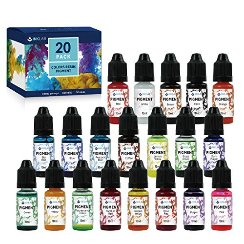 INK LAB Epoxidharz Farbe 20 Farben Flüssiger Epoxidharz Pigment Ungiftig Epoxidharz Pigment Farbstoff für Schmuckherstellung Kunsthandwerk DIY,10ml/Flasche von INK LAB