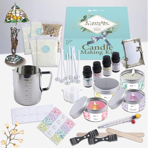 INK LAB Kerzen Selber Machen Set DIY Kerzenherstellung Kit mit Sojawachs Wachsschmelztopf Duftöl Farbblöcken Thermometer Duftkerze Geschenk Set für Erwachsene Anfänger von INK LAB